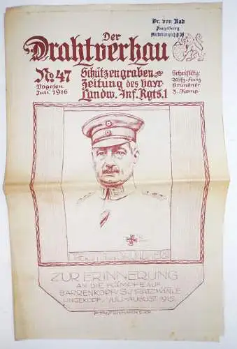 Der Drahtverhau Schützengraben Zeitung bayerisches Landwehr Regiment 1  1916