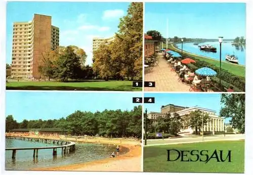 Alte Postkarte Dessau Hochhäuser Strandbad HO Gaststätte Landestheater