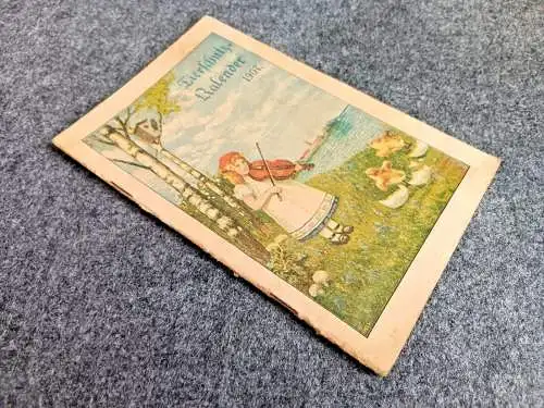 Alter Kalender 1907 Mädchen mit Violine und Küken Tierschutzkalender