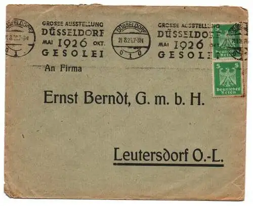 Brief Grosse Ausstellung Düsseldorf 1926 Gesolei DR