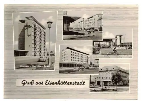 Ak Gruß aus Eisenhüttenstadt Hotel Lunik Hochhaus Karl Marx Straße 1965 DDR