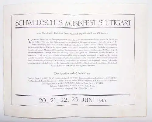 Prospekt Schwedisches Musikfest Stuttgart 1913 Programm