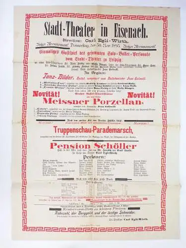 Stadt Theater Eisenach 1893 Plakat Ballett Tanz Poster