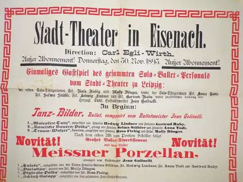 Stadt Theater Eisenach 1893 Plakat Ballett Tanz Poster