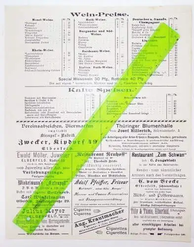 Litho Prospekt Salamander Hotel Restaurant Elberfeld 1890 er Konzerte Programm