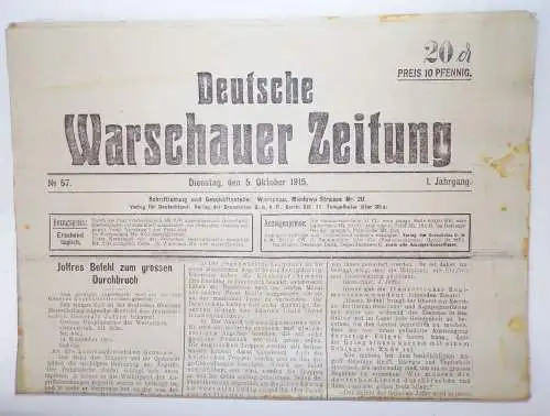 Deutsche Warschauer Zeitung No 57 von 1915 polska 1 Wk Warschau