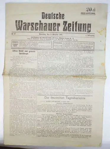 Deutsche Warschauer Zeitung No 57 von 1915 polska 1 Wk Warschau