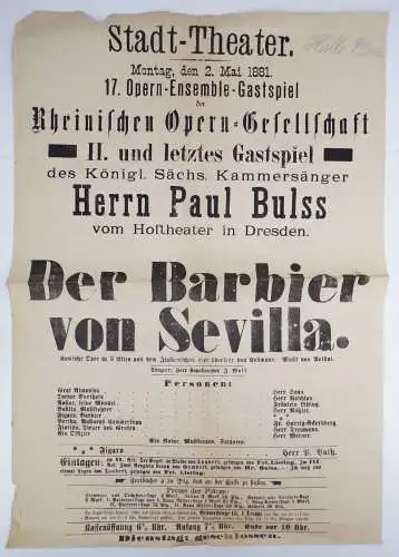 Plakat Stadt Theater Halle Saale Paul Bulss Der Barbier um 1900