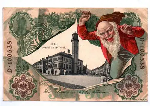 Litho Ak Hof Partie am Rathaus Geldschein Zwerg Wichtel um 1910