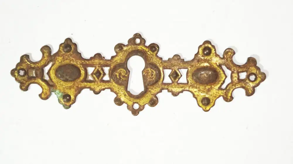 Uralter Jugendstil Messing Möbelbeschlag Schlüsselloch um 1900 0