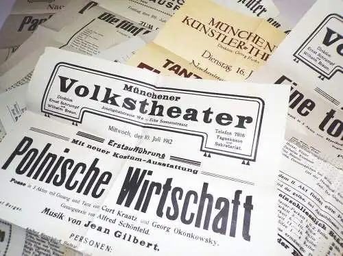 Münchner Volkstheater 1912 Aushänge Programm Plakate 7 Stück München