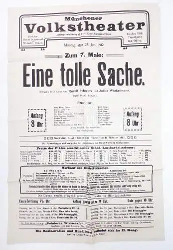 Münchner Volkstheater 1912 Aushänge Programm Plakate 7 Stück München