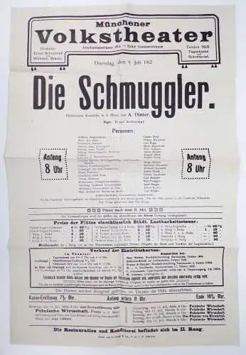 Münchner Volkstheater 1912 Aushänge Programm Plakate 7 Stück München