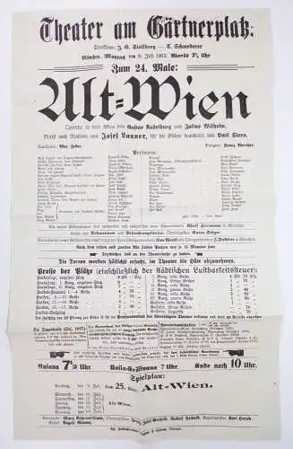 Münchner Volkstheater 1912 Aushänge Programm Plakate 7 Stück München