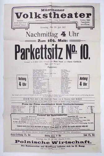 Münchner Volkstheater 1912 Aushänge Programm Plakate 7 Stück München