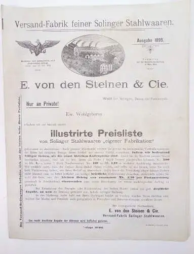 Preisliste Solinger Stahlwaren Taschenmesser Besteck von den Steinen u Cie 1895