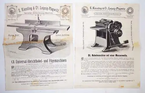 Werbe Prospekt Kiessling u Co Leipzig Plagwitz Holz Abrichthobel um 1900