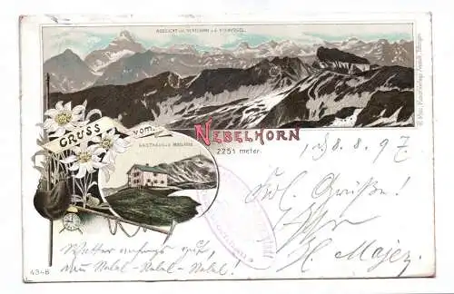 Litho Ak Gruss vom Nebelhorn 1897 Oberstdorf