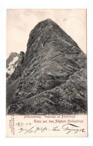 Ak Heilbronnerweg Weganlage Bokkarkopf Gruss aus dem Allgäuer Hochgebirge 1902