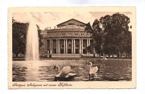 Ak Stuttgart Anlagensee mit neuem Hoftheater 1913 Schwan