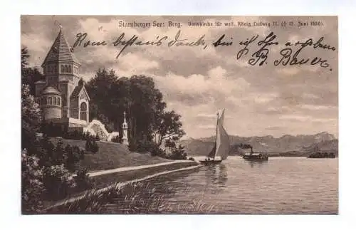 Ak Starnberger See Berg Votivkirche 1913 Feldafing