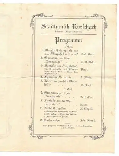 Vereinsabend Rorschach Schweiz 1914 Stadtmusik Programm