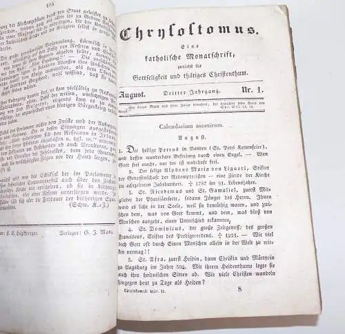 Chrysostomus katholische Monatsschrift 1850 Jahrgang 3 Religion Antik Buch