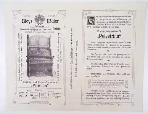 Aloys Maier Hamonium Magazin Fulda Palestrina um 1900 Reklame Blatt