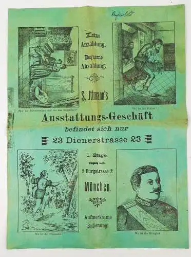 Reklame Blatt Ittmann Mode Ausstattung Geschäft München um 1890 Rätsel