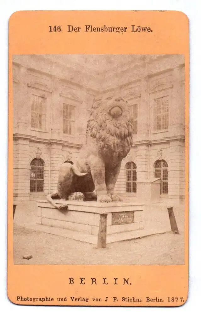 CdV  Foto Berlin Der Flensburger Löwe 1878 Stiehm Figur Statur 0