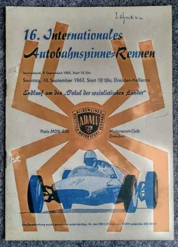 16 Internationales Autobahnspinne Rennen DDR Motorsport Programm 1967