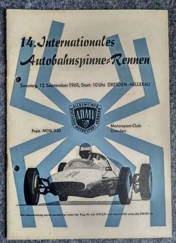 14 Internationales Autobahnspinne Rennen DDR Motorsport Programm 1965