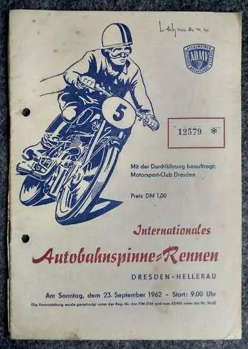 Internationales Autobahnspinne Rennen 1962 Dresden DDR Motorsport Heft