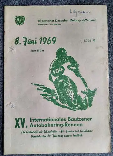 XV Internationales Bautzener Autobahnring Rennen 1969 DDR Motorsport Heft