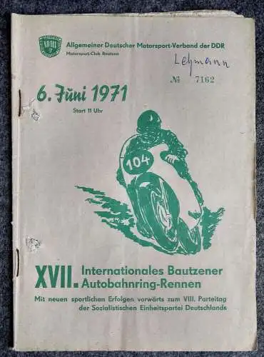 XVII Internationales Bautzener Autobahnring Rennen 1971 DDR Motorsport Programm