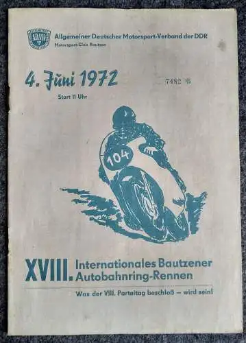 Juni 1972 XVIII Internationales Bautzener Autobahnring Rennen DDR Motorsport Pro