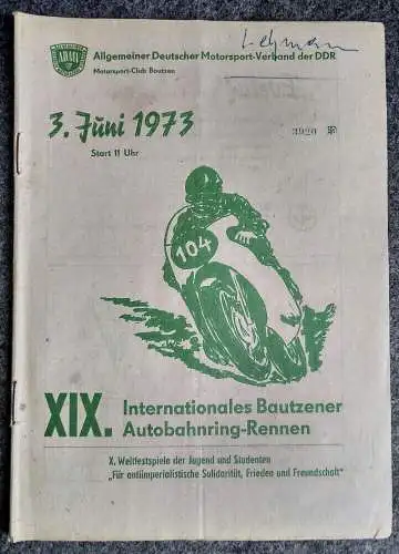 Juni 1973 XIX Internationales Bautzener Autobahnring Rennen DDR Motorsport Heft