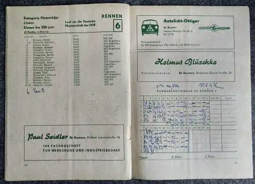 Juni 1973 XIX Internationales Bautzener Autobahnring Rennen DDR Motorsport Heft