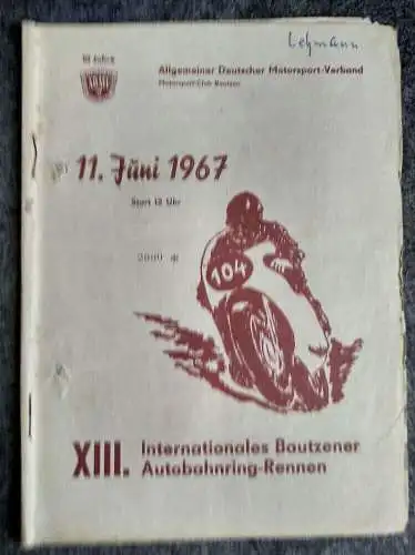 Juni 1967 XIII Internationales Bautzener Autobahnring Rennen Motorsport DDR