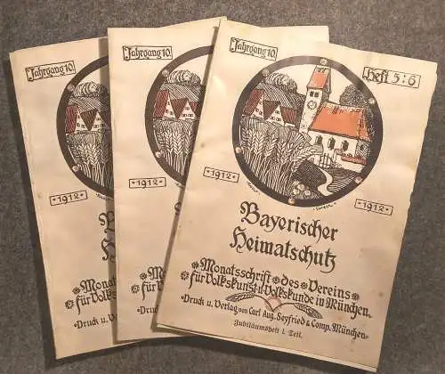 Jubiläumshefte Bayerischer Heimatschutz 3 Stück 10 Jahrgang 1912