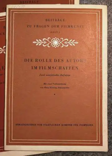 Beiträge zu Fragen der Filmkunst 5 Stück Heft 1 bis 5 DDR 1953