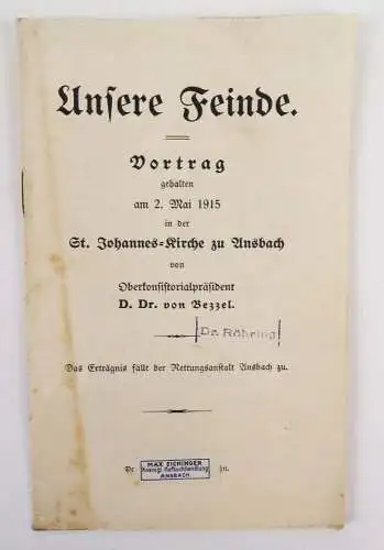 Unsere Feinde Vortrag 1915 St Johannes Kirche zu Ansbach von Bezzel