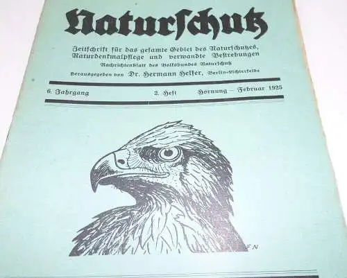 Naturschutz Zeitschrift 1925 Halbjahr Tiere Natur Umwelt