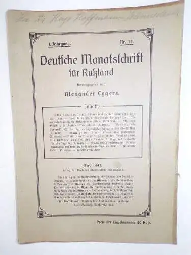 Deutsche Monatsschrift für Russland Alexander Eggers 6 Heft 1914 Reval