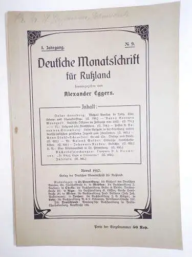 Deutsche Monatsschrift für Russland Alexander Eggers 6 Heft 1914 Reval