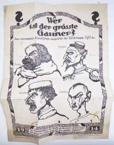 Kriegspropaganda 1 Wk Druck Humor Satire England wahrer Jakob Gauner 1914