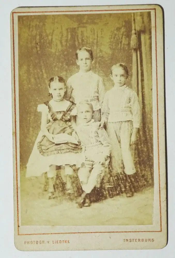 Carte de Visite Foto vier Geschwister Liedke Insterburg Ostpreussen 1890er  0