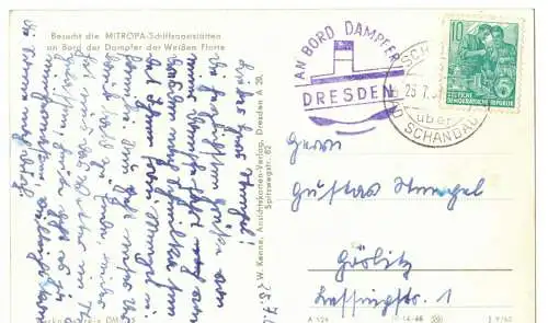 Ak Dampfer Dresden in Bad Schandau Sächs.Schweiz Raddampfer Stempel 1961 (A4048