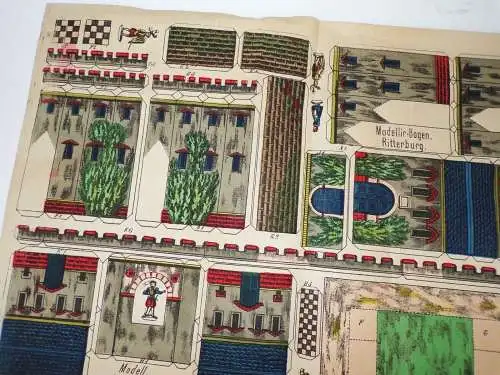 Alter Bastelbogen Modellierbogen um 1880 koloriert Ritterburg wohl Neuruppin