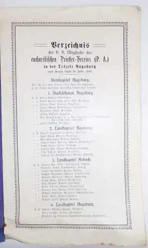 Verzeichnis der H H Mitglieder des eucharistischen Priestervereins Augsburg 1904